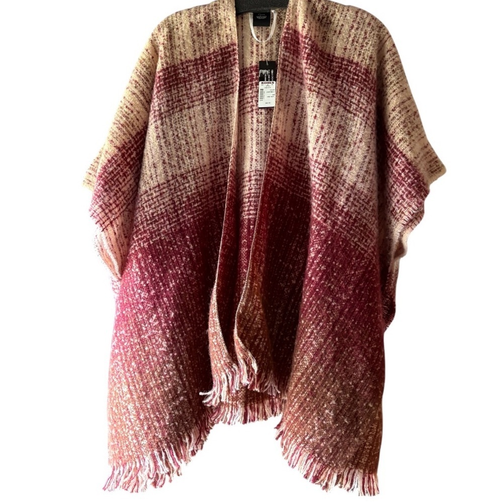 Cejon Poncho Womens One Size Multicolor Fringe Knit Blanket Boho Ruana Wrap